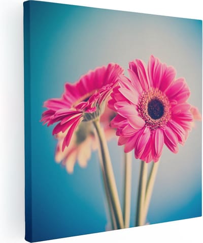 Artaza Canvas Schilderij Bloemen - 80x80 cm - Wanddecoratie Roze Gerbera - Muurdecoratie Woonkamer - Schilderijen Op Canvas