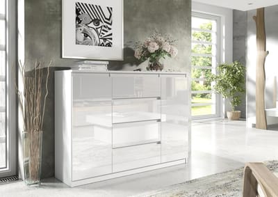 Dressoir WOODY Luxe 4 Deuren – Push-to-Open, Gefreesde Fronten, Gouden Metalen Pootjes, Veel Opbergruimte – 180x44x88 cm – Pauwhome