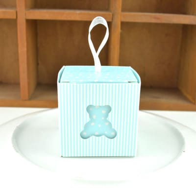 DW4Trading Geschenkdoosjes Beertje- Cadeaudoosjes met Strikje - Babyshower - 5 Stuks - 5x5x5 cm - Blauw