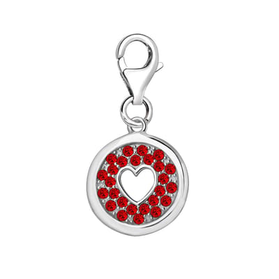 Quiges – 925 - Zilver – Charm - Bedel - Hanger - Hart Munt met Rode Zirkonia - met – sterling - zilver - karabijnslot - geschikt - voor -Bedelarmband HC188