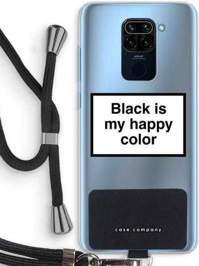 Case Company® - Hoesje met koord geschikt voor Xiaomi Redmi Note 9 hoesje met Koord - Black is my happy color - Telefoonhoesje met Zwart Koord - Bescherming aan alle Kanten en Over de Schermrand