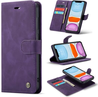 Casemania Hoesje Geschikt voor Apple iPhone 11 Dark Purple - 2 in 1 Magnetic Book Case