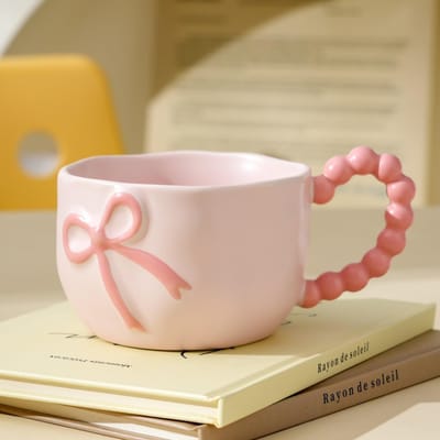 Mug en Céramique Créatif avec Nœud Aspect Haut de Gamme Maison Filles Tasse Boîte Cadeau Luxe Léger Haute Qualité Tasse à Eau 301-400ml