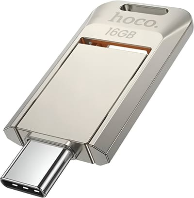 Hoco, USB / USB-C Stick 16GB voor Snelle Overdracht 150MB / s met Draaibaar Ontwerp, Zilver