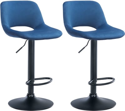 CLP Camden Set van 2 barkrukken - Met rugleuning - Verstelbaar - Velvet - Fluweel - Metaal mat zwart blauw