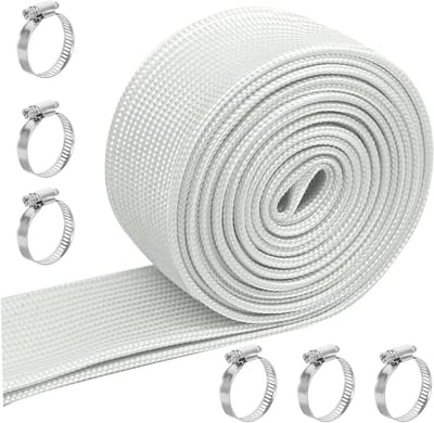 SnelShoppen - Gas Slang voor Power Generator, 25 mm, 300 cm, Wit, Isolatie, Hittebescherming, Glasvezel met RVS Klemmen voor Verwarmingsbuizen en Uitl