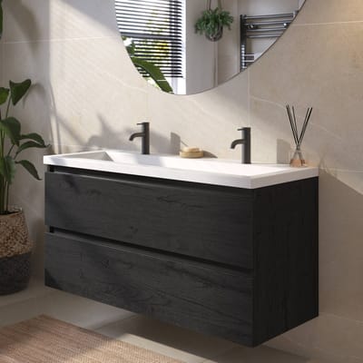 Saqu Gaia Badkamermeubel Set - 120x51,5 cm - Voorgemonteerd - Zwart - Wastafelmeubel - Badmeubel