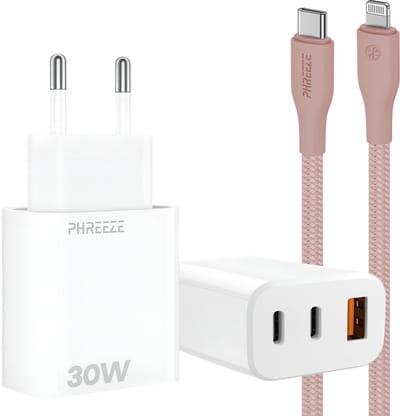 30w laadsetje geschikt voor iPhone en iPad met Lightning kabel 1m 3 poorten snellader adapter