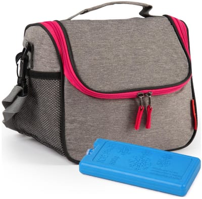 Plasticforte Lunchtas / koeltas - incl koelelement - taupe/roze - 26 x 20 cm - voor onderweg