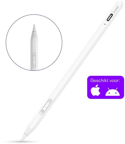 Buddi Flow 2 Universele Stylus Pen voor Android en iPad - Geschikt Voor Alle Apparaten - Geschikt voor o.a. Samsung en iPad - Magnetisch - Extra Tip - Voor Tablet, Telefoon en iPad - Wit