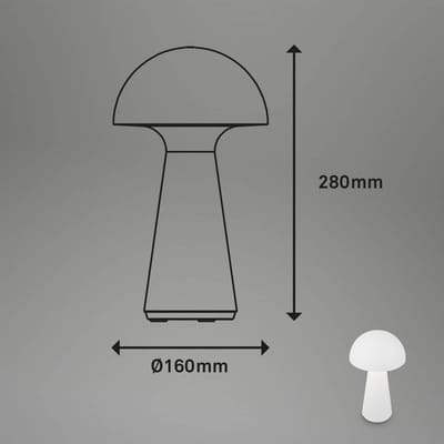 BRILONER - FUNGO - LED Accutafellamp, traploos dimbaar, Touch, mobiel licht, LED tafellamp buiten, LED tafellamp snoerloos, Matwit