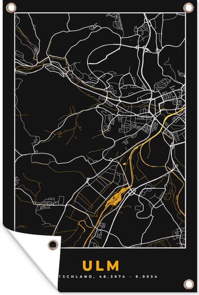 Muurdecoratie Ulm - Stadskaart - Plattegrond - Goud - Kaart - Duitsland - 120x180 cm - Tuinposter - Tuindoek