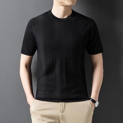 Gebreid Onderhemd Lente en Zomer Mode Koreaanse Versie IJslinnen Los Elastisch Ronde Hals T-shirt voor Jonge en Middelbare Mannen XXXL