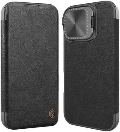 Nillkin Qin Prop Leather Case Hoesje Geschikt voor Apple iPhone 16 - Book Case met Pasjeshouder - Camera Cover - Zwart