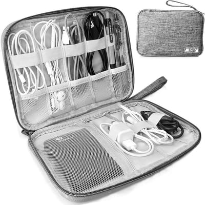 Ynkkvre - Elektronische Tasche - Kabel Organizer Tasche - Waterafstotend Nylon Met Schuimvoering En Robuuste Rits - 1 Stuk - Voor Reizen En Dagelijks Gebruik Grijs
