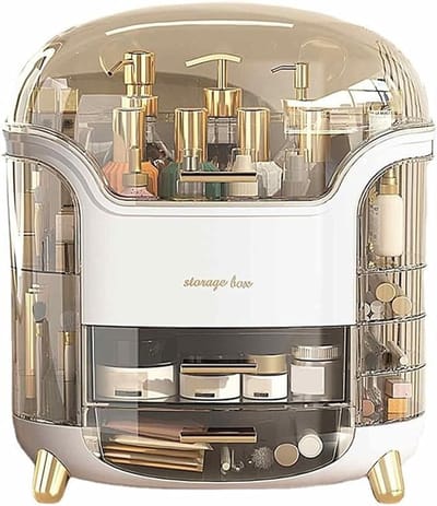 Famanu - Make-up Opbergdoos Huidverzorging Vitrine Stof-Waterbestendig, Vanity Organizer met Laden voor Cosmetica, Lipsticks, Parfum, Ideaal voor Badkamer Aanrecht, Slaapkamer Dressoir