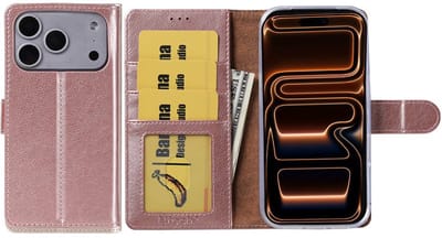 Hoesje Geschikt voor iPhone 17 Pro Max – Arara bookcase met pasjeshouder - Rosegoud