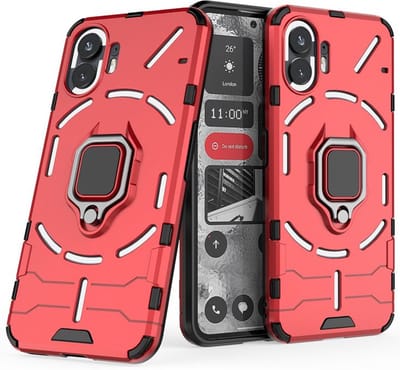 MobyDefend Hoesje - Geschikt voor Nothing Phone (2) - Dubbelgelaagde Pantsercase Met Standaard - Rood