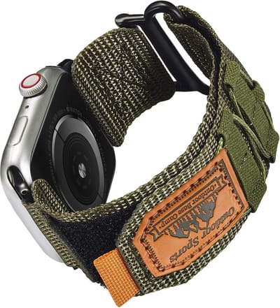 Stravo Hoogwaardige boutique nylon horlogebandje - Geschikt voor Apple Watch 42mm (Series 11/10), 41mm (Series 9/8/7), 40mm (Series 6/5/4, SE 3/2/1), 38mm (Series 3/2/1) - Nylon Sportbandje Loop Bandje - Legergroen
