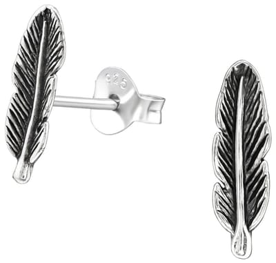 Joy|S - Zilveren veer oorbellen - 12 x 4 mm - geoxideerd - oorknoppen massief