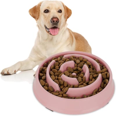 Famanu – Anti-schrokbak - voerbak voor honden - voor droog en nat voer - 400 ml - vaatwasserbestendig - in het roze