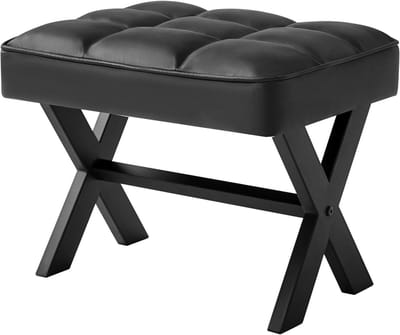 Allecta - Voetensteun kruk van 12 inch, PU voetkruk met metalen X-poot, multifunctioneel meubelstuk voor woonkamer, slaapkamer, entree en kantoor - Zwart.