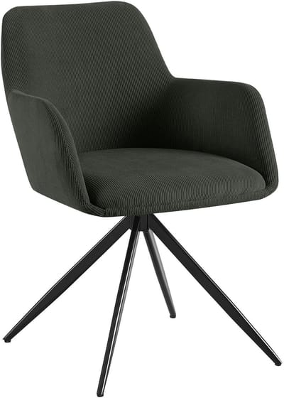 CLP Olema Eetkamerstoel - draaibaar - met armleuning - metalen frame - corduroy - ribstof - Ribstof/groen