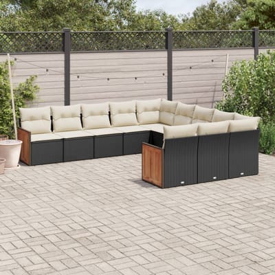 vidaXL - 11-delige - Loungeset - met - kussens - poly - rattan - zwart