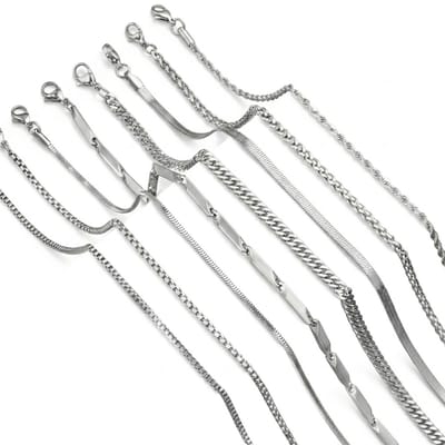 Zilverkleurige kettingen set voor heren en dames – 8 verschillende schakelkettingen – uniseks – variatie in design en schakels