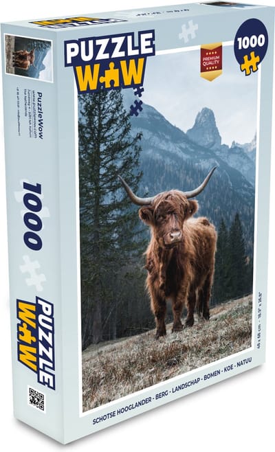 Puzzel Schotse hooglander - Berg - Landschap - Bomen - Koe - Natuur - Legpuzzel - Puzzel 1000 stukjes volwassenen