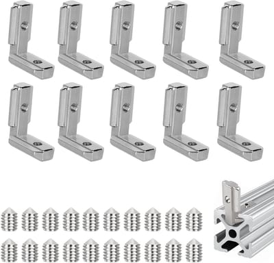 T-groef binnenhoek - Hoekverbinder - Profielen verbinden - Roestbestendig vernikkeld - 10 stuks - Zilver