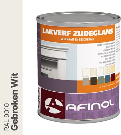 Afinol Zijdeglans Lakverf Gebroken Wit (RAL 9010) 750 ml - Houtverf Binnen - Houtverf Buiten - Lak Geschikt voor Hout, Metaal en Kunststof - Metaalverf - Meer dan 9.000 kleuren