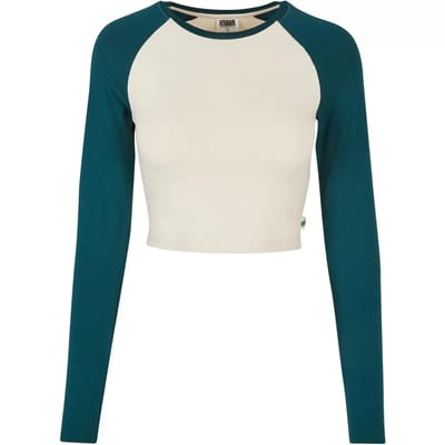 Urban Classics - Organic Cropped Retro Baseball Longsleeve top - L - Wit/Blauw