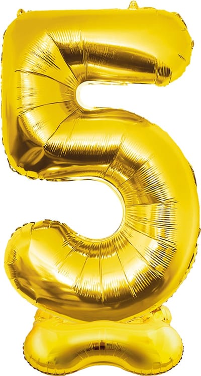 150cm XXL folieballon - Zelf staand - Cijfer 5 - Staande cijferballon - Goud
