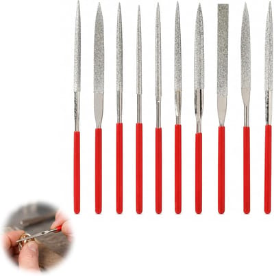 Mini Diamant Vijlen - Naaldvijlset - Fijnmetaal Bewerking - Ergonomische Handgreep - 10 Stuks - Zilver