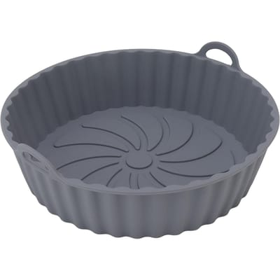 2 stuks Ronde Siliconen Airfryer Mand Oliebestendig Anti-aanbak Herbruikbaar Airfryer Siliconen Inzetstuk met Handvatten L(for 6.5-9kg) gray