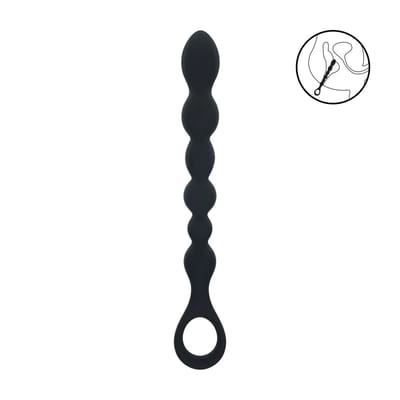 Kralen Slang Silicone Anale Probe met Lus - Zwart