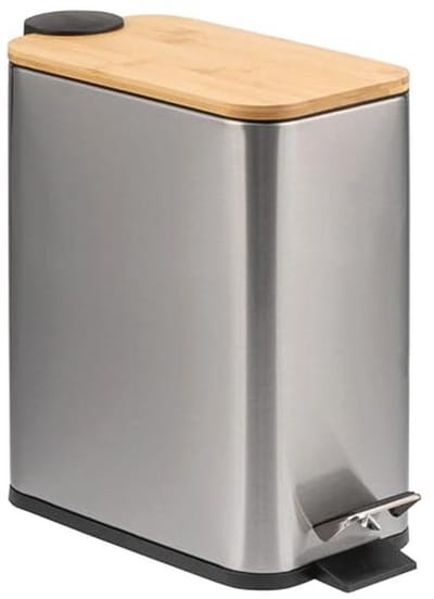 bremermann Waste bin with bamboo lid, bath waste bin with soft-close 5 l (stainless steel)