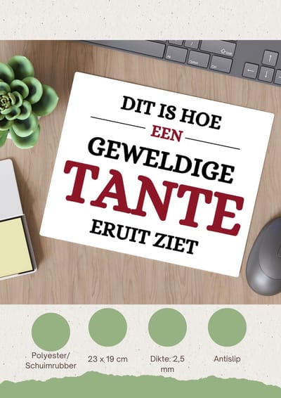 Akyol - geweldige tante Muismat - Tante - liefste tante - verjaardagscadeau - verjaardag - cadeau voor tante - kado - 23 bij 19 cm