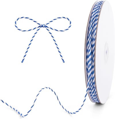 Blauw en wit katoenen koord 2 mm x 100 m voor kerstballen, geschenkverpakking en ambachten, ideaal voor decoratie en keuken gebruik