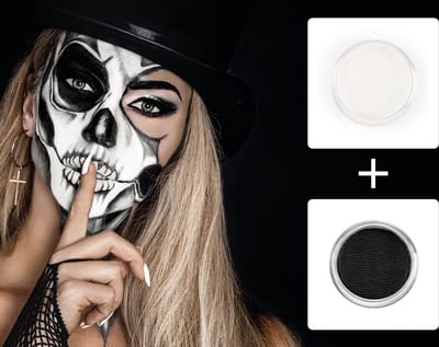GetGlitterBaby® - Witte en Zwarte Schmink op Waterbasis / Doodshoofd Schminken Grime / Horror Decoratie Skull / Carnaval Halloween Make Up / Aqua Body and Face Paint White Black - Wit + Zwart (20 GRAM)