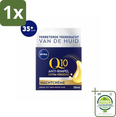 1 x NIVEA - Nachtcrème - Q10 Extra Voedend - Voor droge huid - Anti-Rimpel - Met Creatine - 50 ml - NIVEA Q10 - Nachtcrème - Droge Huid - Anti-rimpelcrème - Hydratatie