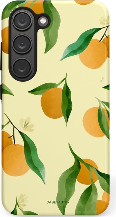 Casetastic Hoesje Geschikt voor Samsung S23 - Stijlvolle Beschermende Duo-layer Case - Bladrijke Sinaasappel