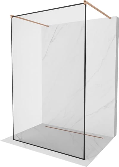 Mexen Kioto vrijstaande douchewand 100 x 200 , zwart frame 8 mm, geborsteld koper - 800-100-002-65-70