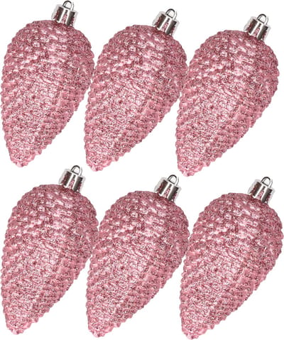Kerstornamenten dennenappels - 6x st - roze - kunststof -8 cm