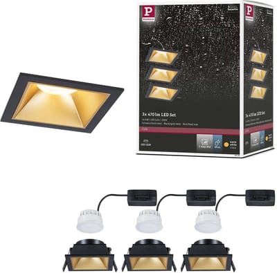 LED-inbouwlamp 3-Step-Dim Cole Coin Set van 3 IP44 hoekig 88x88 mm Coin 3x6W 3x470lm 230V dimbaar 2700K Zwart, Goud mat