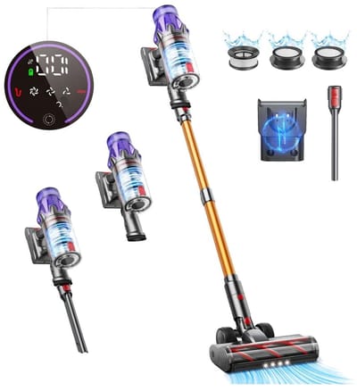 Draadloze Stofzuiger - Wireless - Steelstofzuiger - 500W - Krachtige Zuigkracht - 50KPA - HEPA Filter - 1.2L Stofreservoir - 55 Min Accuduur - LED Touchscreen