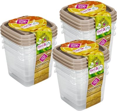 Hega Hogar Vershoudbakjes - set 9x stuks - 0.3 liter - transparant/beige - L8 x B8 x H11 cm - Mealprep - Maaltijden bewaren