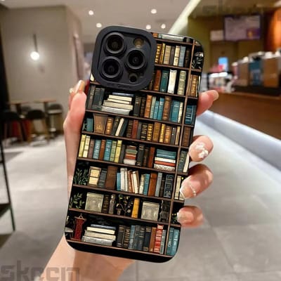 Vintage Paarse Boekenkast Geschilderd Telefoonhoesje Voor iPhone 16 15 14 13 12 11 Pro Max Mini XS X XR 7 8 16 Plus Siliconen Zachte Cover iPhone 13
