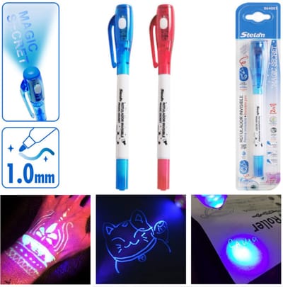 Decopatent - Onzichtbare inkt pen met UV lampje - Geheime Pen met UV-licht - Stelam Blacklight Spy pen - Toverstiften voor kinderen - Geheimschrif - Geheime tekst pen - Onzichtbaar schrijven voor kinderen - 1 Stuks Invisible ink pen
